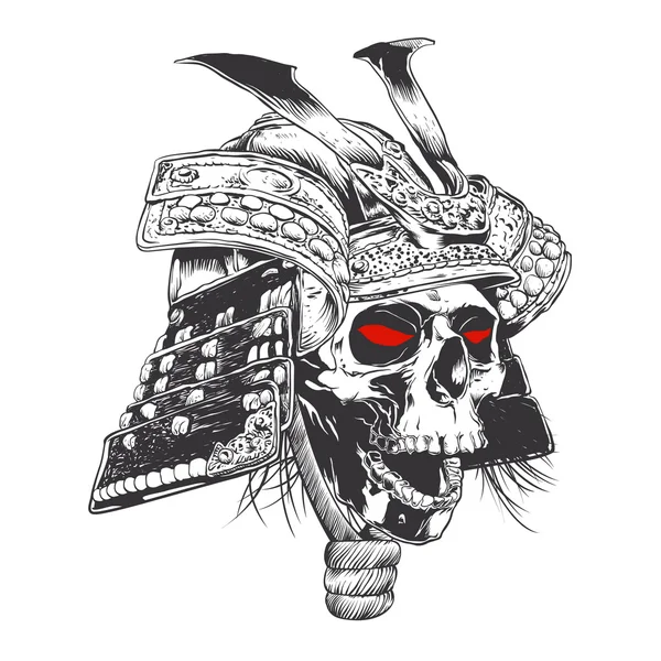 Schwarz-weißer Samurai-Helm mit Totenkopf — Stockvektor