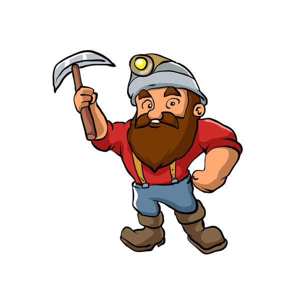 Cartoon Miner with pickaxe.