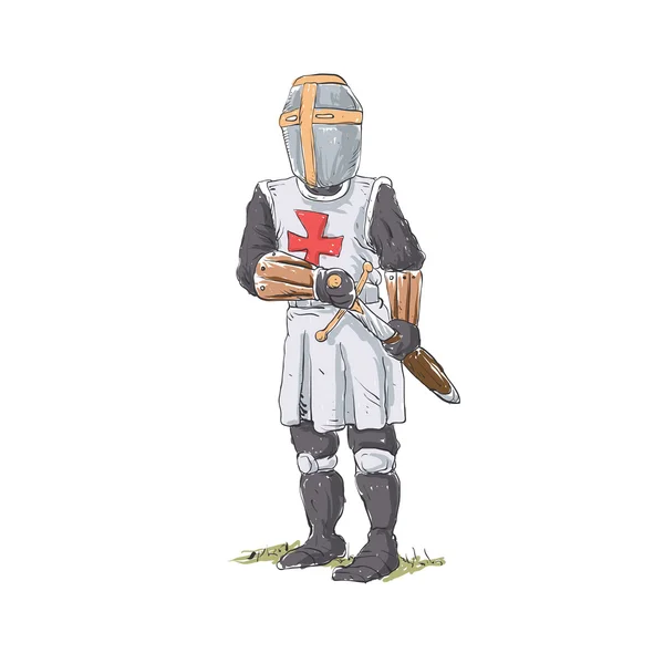 Рыцарь-тамплиер в доспехах с мечом . — стоковый вектор