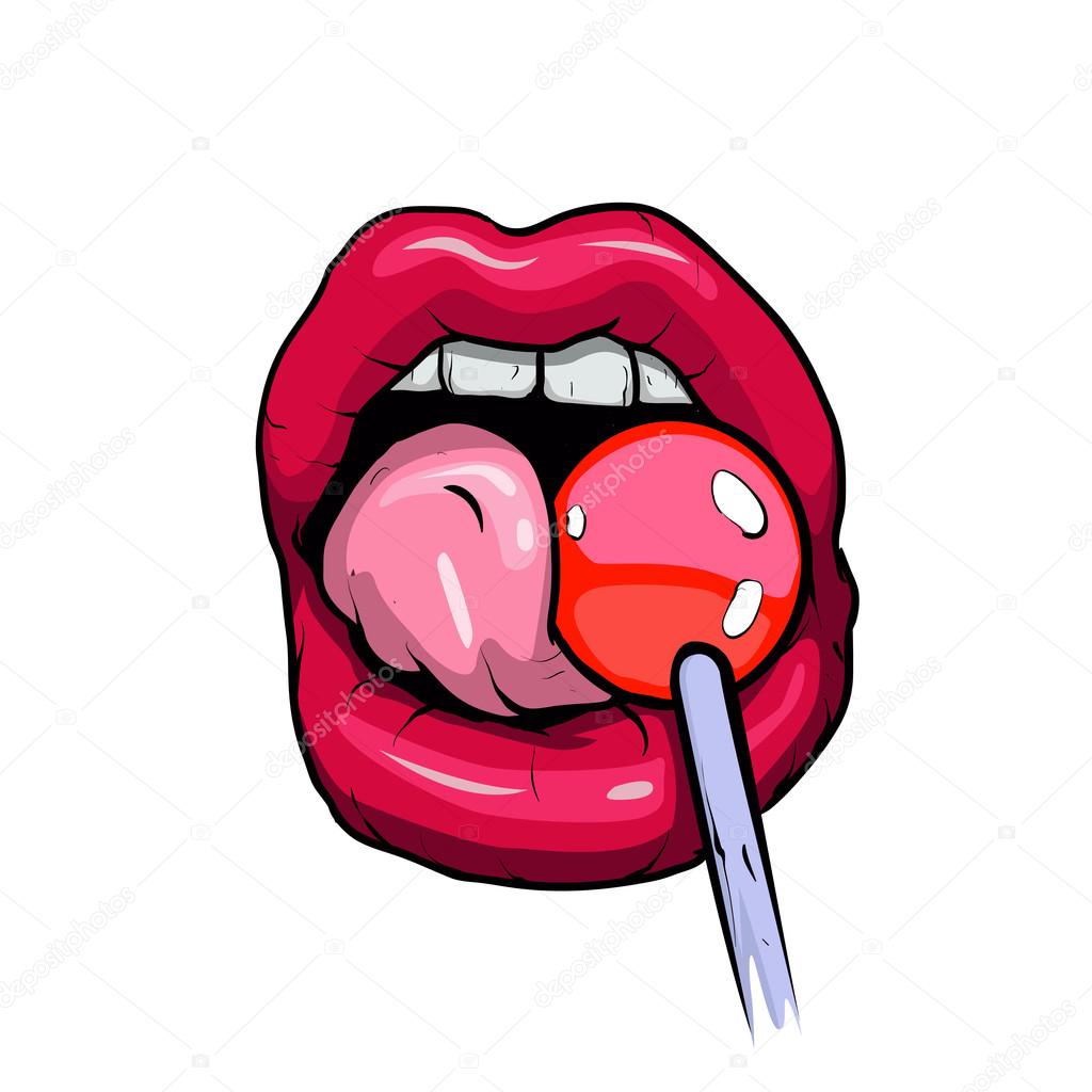 Woman licking lollipop.