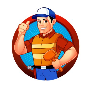 handyman wearing work clothes and a belt with tools. clipart
