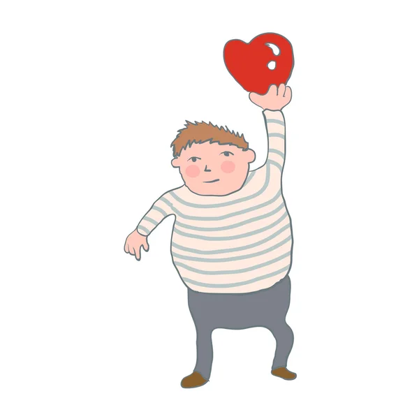 Tlustý chlapec drží srdce. — Stockový vektor