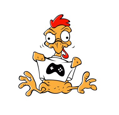 Mızraplı karikatür tavuk. Vektör klip sanat çizim. Vektör tasarım Eps