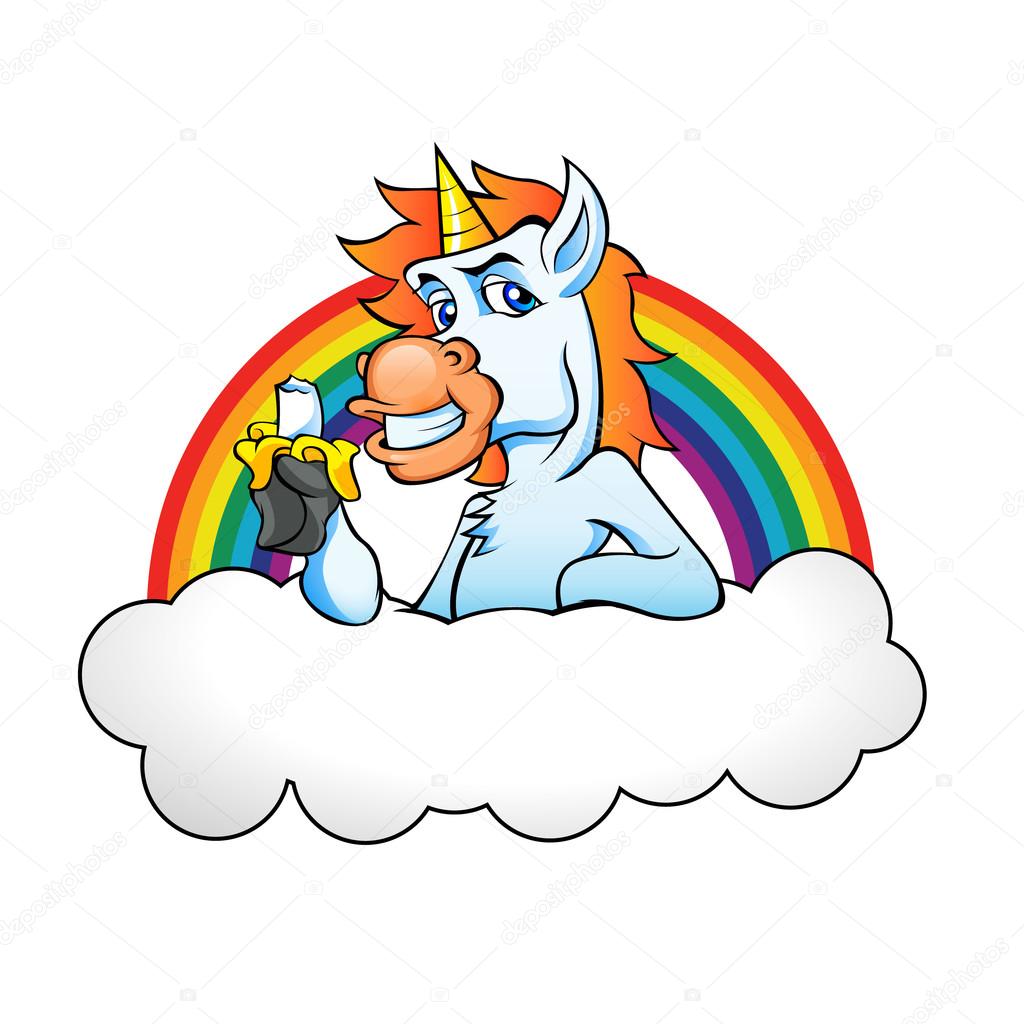 Unicorn eating banana.rainbow.cloud