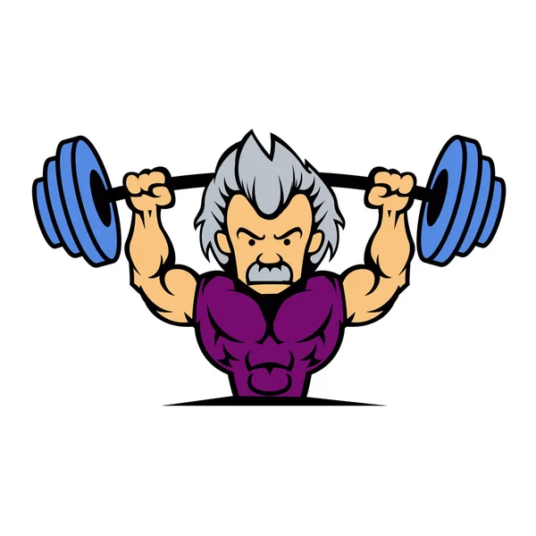 Old man lifting weights cartoon — Stock Vector