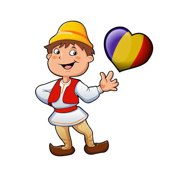 Romanian in typical  clothing  and the heart — Stock Vector