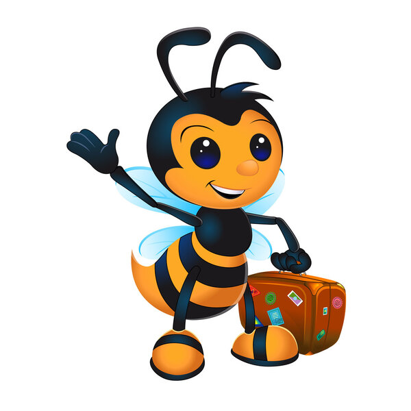 Cute cartoon bee with suitcase