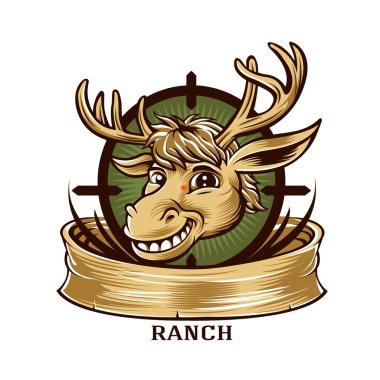Cartoon Deer  mascot hunter label badge clipart