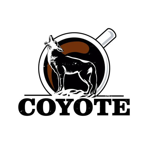 Coyote aullando a la luna vintage café — Vector de stock