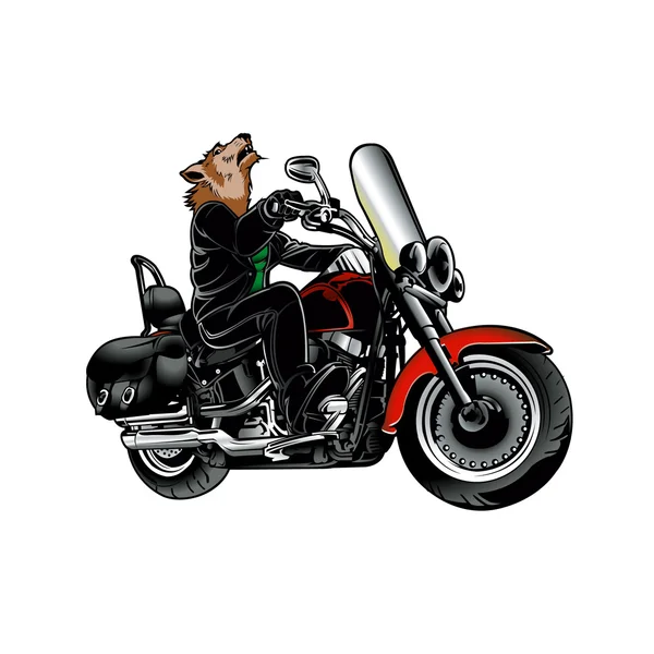 Lobo con chaqueta de cuero en la motocicleta — Vector de stock