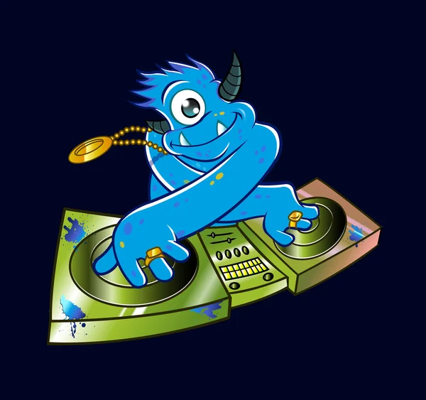 Blue monster dj hip hop — Stockvector