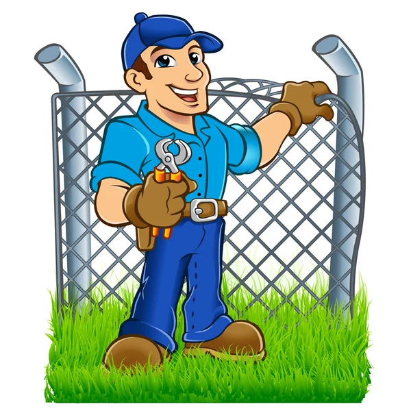 Muž, budování drátěný plot — Stockový vektor