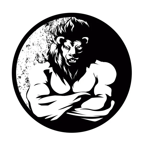 A lion man  fighter black and white — Stock Vector