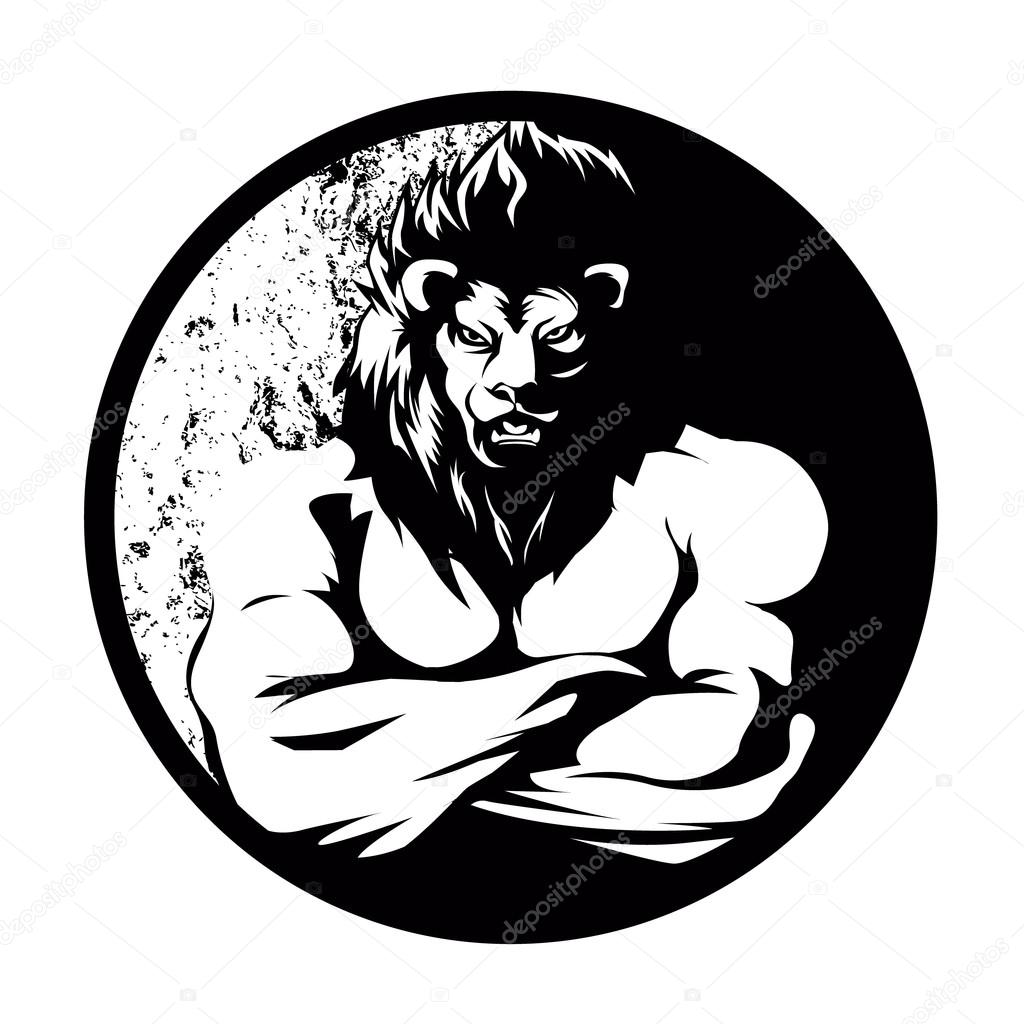 A lion man  fighter black and white
