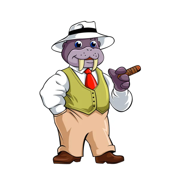 Elegante walrus met sigaar — Stockvector