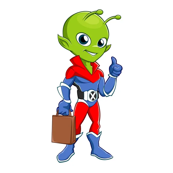Superhéroe alienígena con bolsa — Archivo Imágenes Vectoriales
