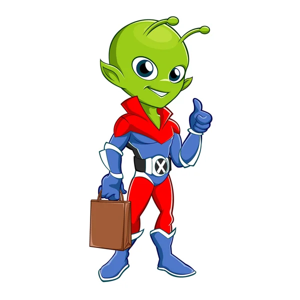 Extraterrestre super-herói com saco — Vetor de Stock