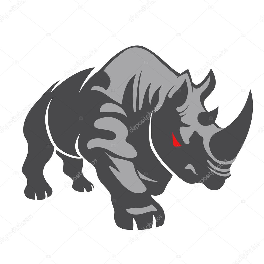 Angry rhino on the white background.