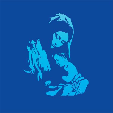 Mother Mary with Jesus Christ in blue clipart
