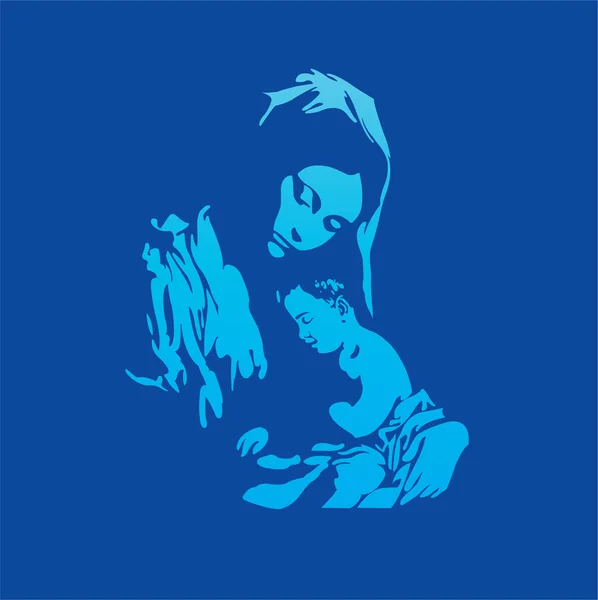 Moeder Mary met Jezus Christus in blauw — Stockvector