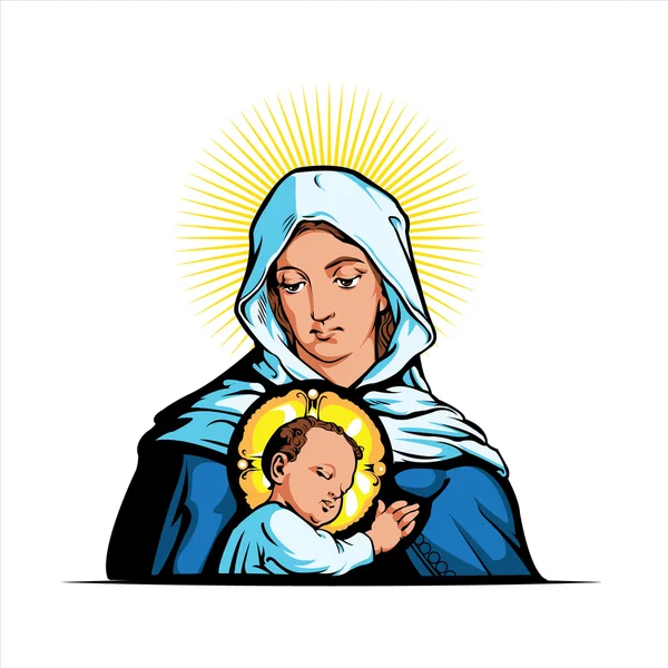 Ilustração vetorial da Mãe Maria com Jesus Cristo — Vetor de Stock