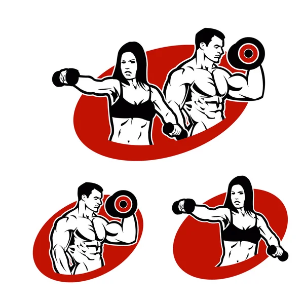 Mann und Frau mit Fitness-Logo — Stockvektor