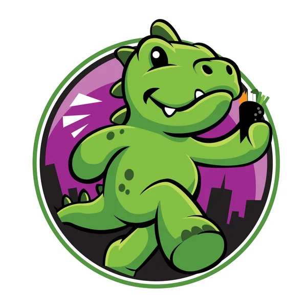 Bonita caricatura de dinosaurio verde con temaki — Vector de stock