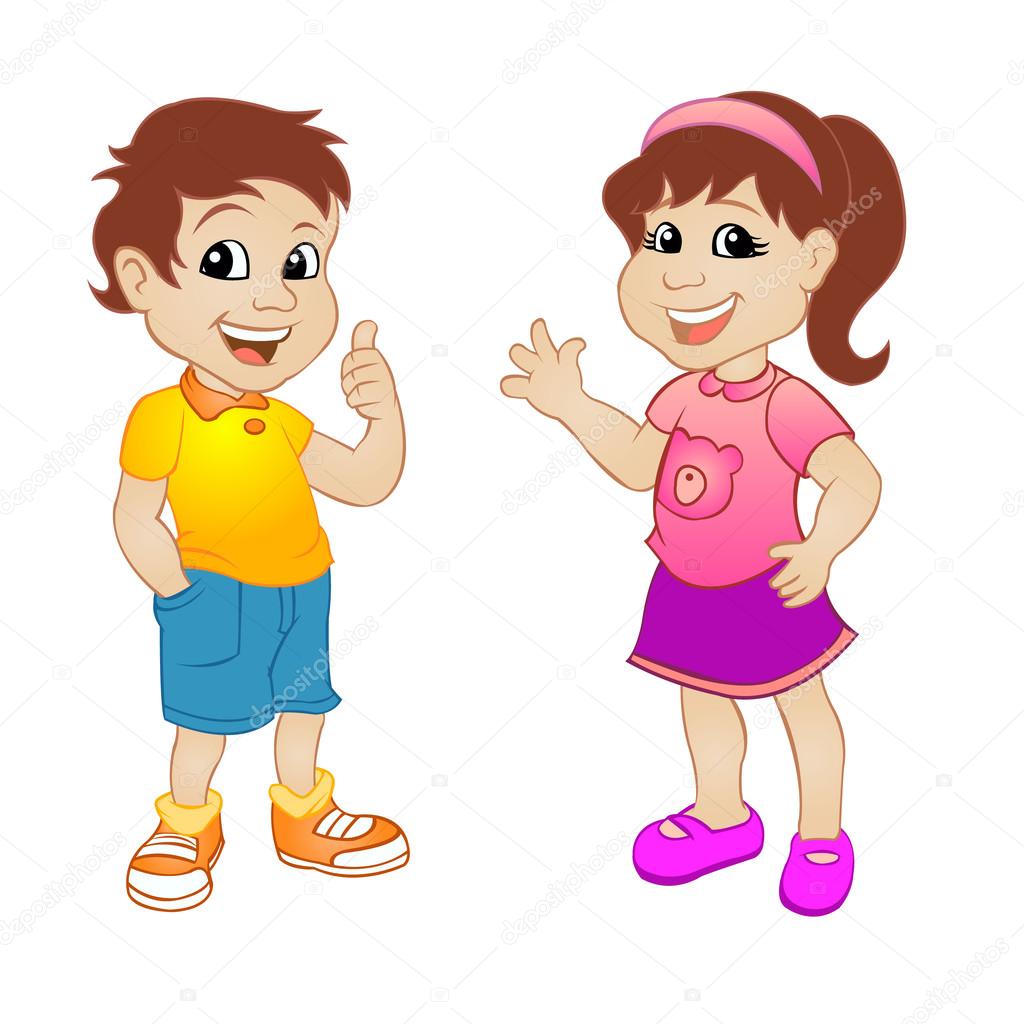 Boy and girl. Cute children Funny cartoon.