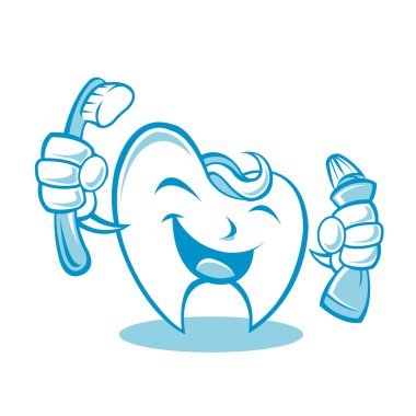 Smiling tooth with toothbrush and toothpaste clipart