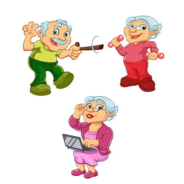 Funny illustration of old woman old man cartoon character — Stock Vector
