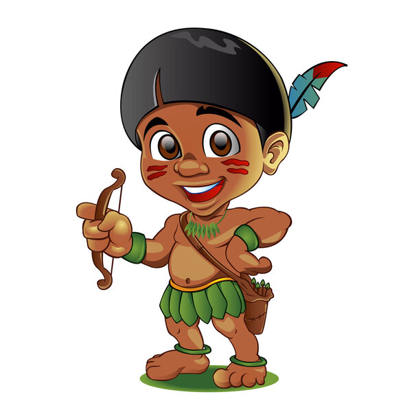 Illustration of a Tough Kid Indian with bow in Hands