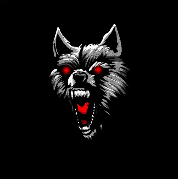 Kepala serigala marah mata merah - Stok Vektor