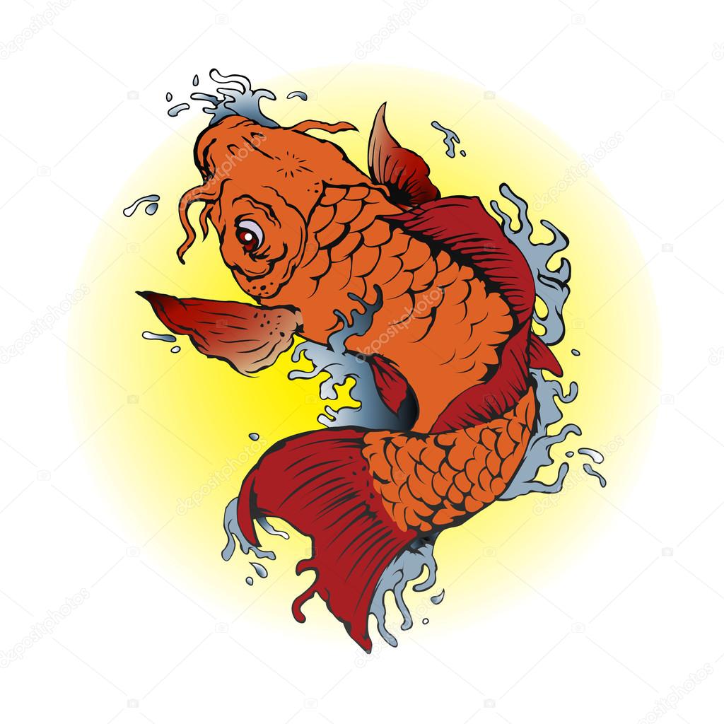 Illustrazione del tatuaggio pesci Koi arancione — Vettoriale Stock