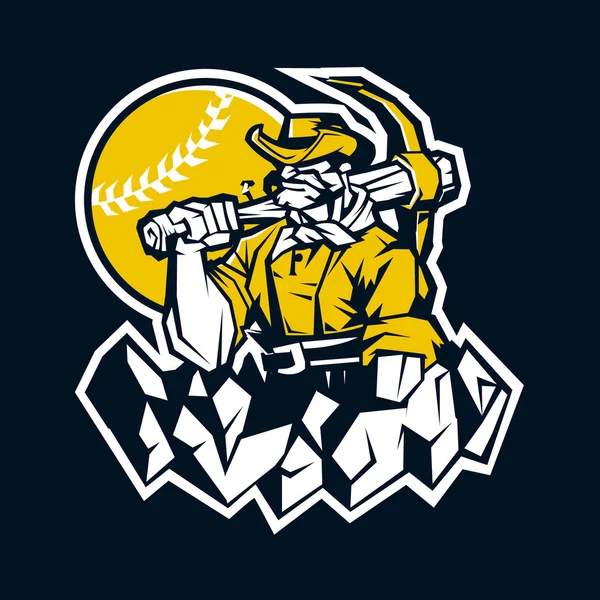 Miner prospettore baseball mascotte .Logo baseball sport — Vettoriale Stock