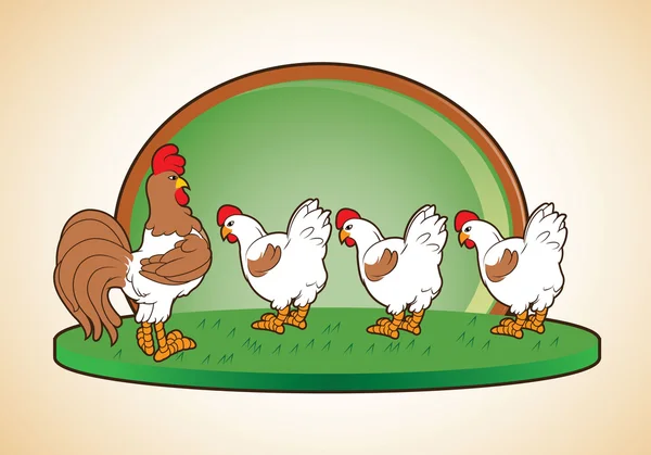 Galo e galinhas — Vetor de Stock
