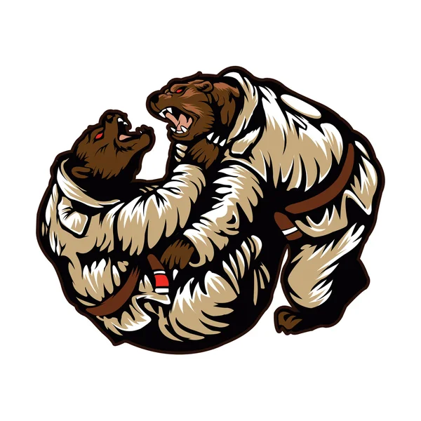 Dos osos peleando. Oso de Karate — Vector de stock