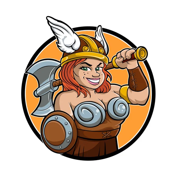 Dibujos animados bárbaro vikingo chica — Vector de stock