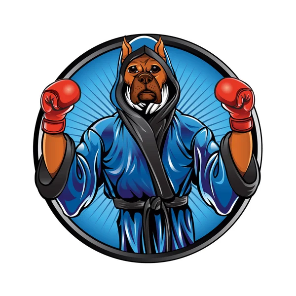 Perro boxeador con guantes y bata — Vector de stock