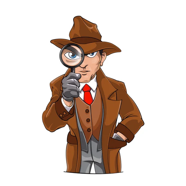 Detective mirando a través de la lupa — Vector de stock