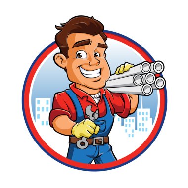 plumber worker with key in the hand clipart