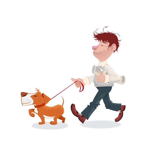 Un hombre paseando con su perro — Vector de stock