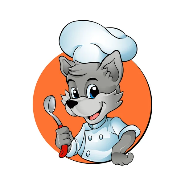 Kartun Chef Wolf - Stok Vektor