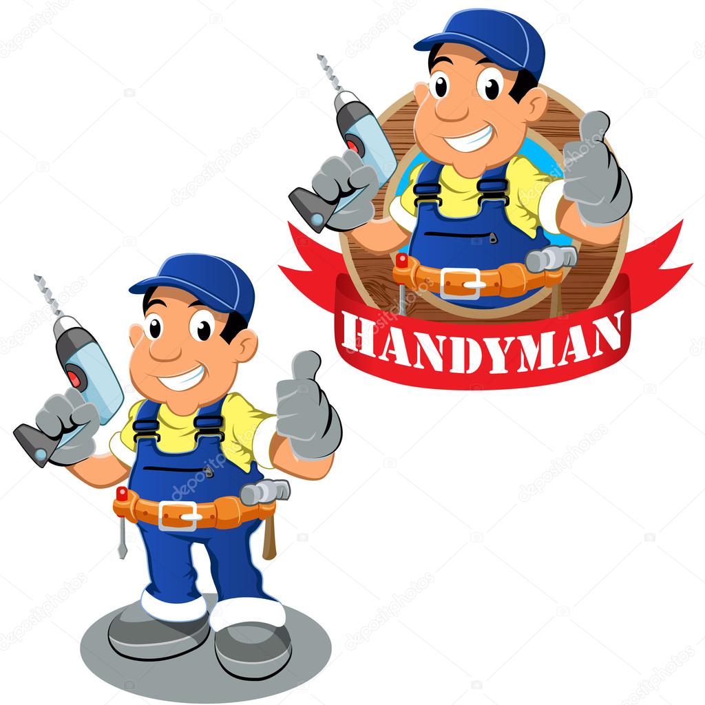 Handyman worker with drilling machine in the hand