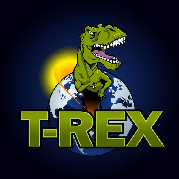 T-Rex dinosaurus in de planeet — Stockvector