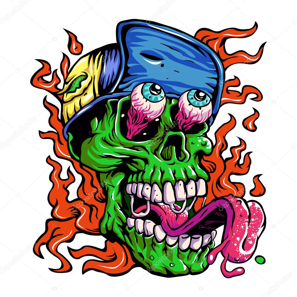 Download Detailed Zombie wearing hat Head Illustration — Stock ...