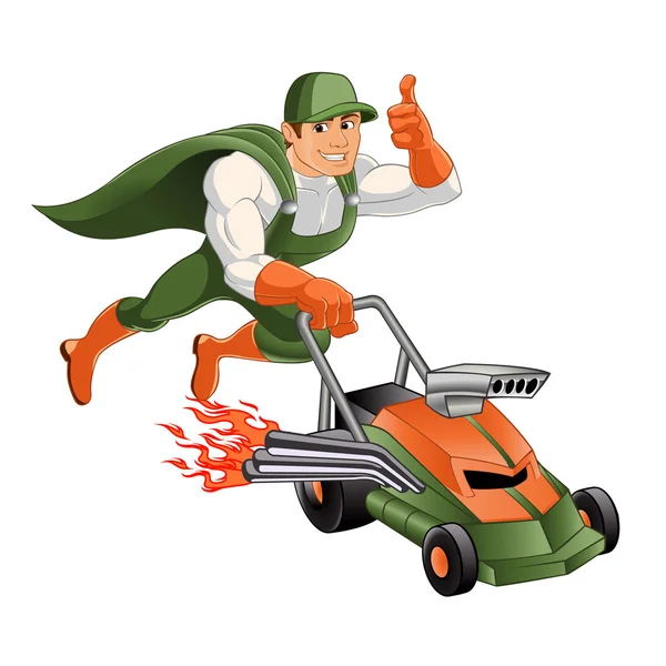 Handyman lawn mower,Hero handyman ,Cartoon superhero  — 图库矢量图片