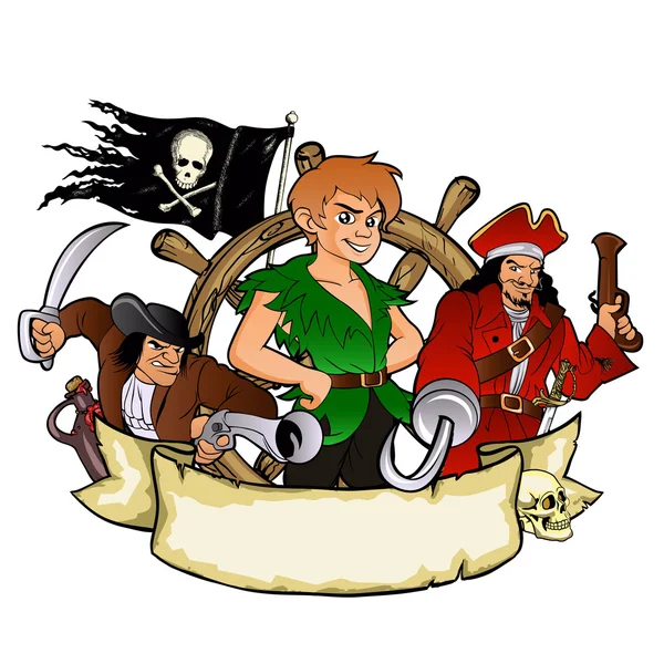 Peter Pan en het embleem van piraten — Stockvector