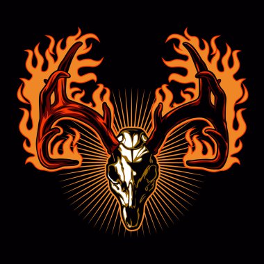 Deer skull on fire.Deer tattoo 