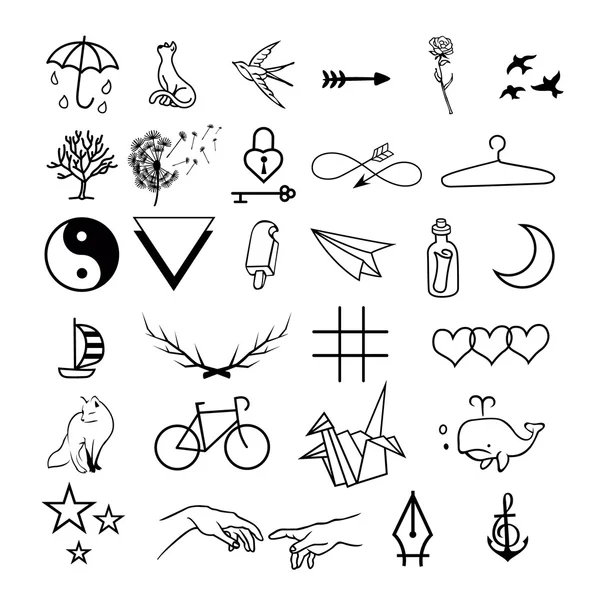 Minimalistische tatoeages vector set. — Stockvector