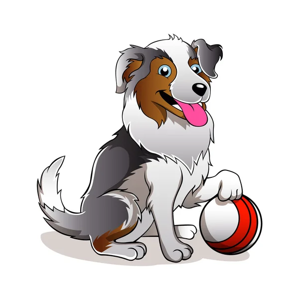 Ilustración vectorial de Perro de dibujos animados con pelota — Vector de stock